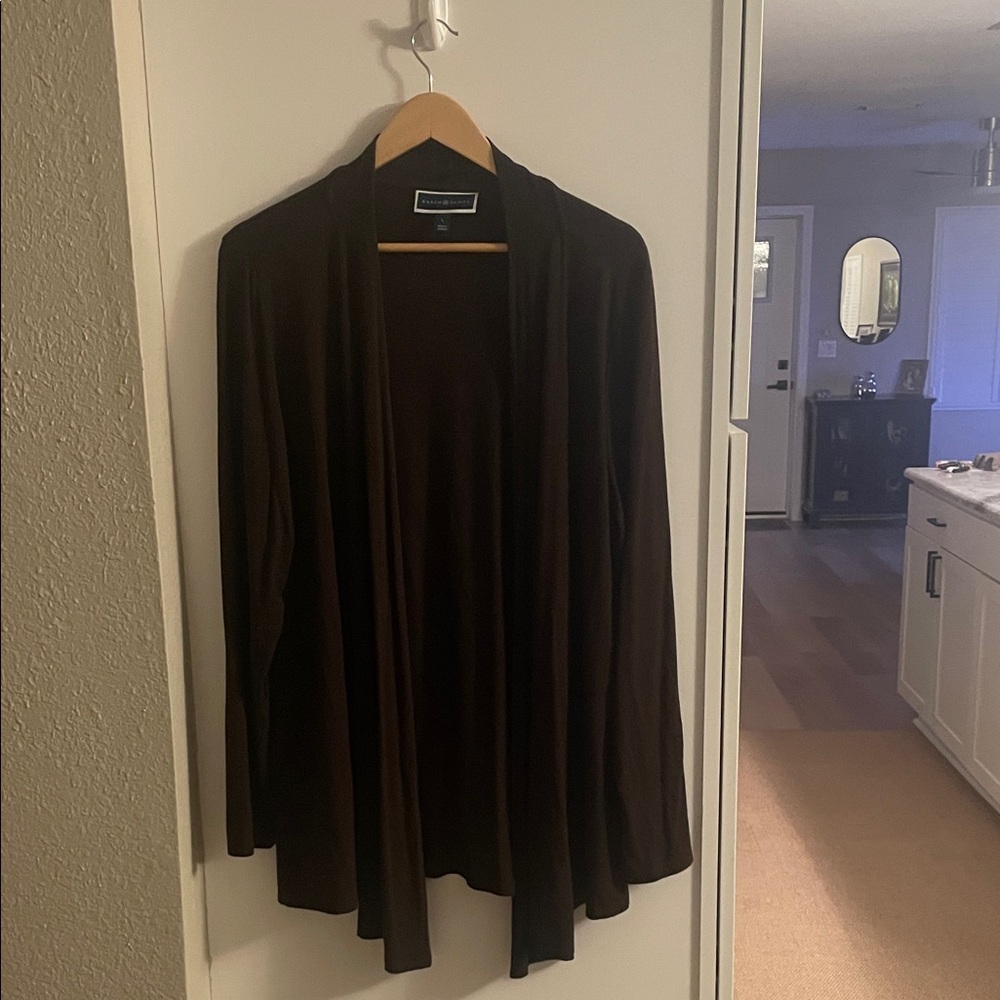 Karen Scott Dark Brown Open Front Cardigan